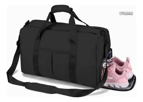 Maleta Deportiva Quanna Para Viaje Y Gym, Negra Con Compartimento Para Zapatos Negro