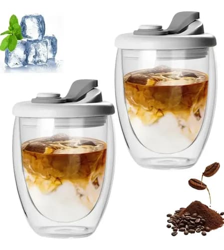 2pcs Café Doble Pared Térmico Vasos De Vidrio Para 350ml