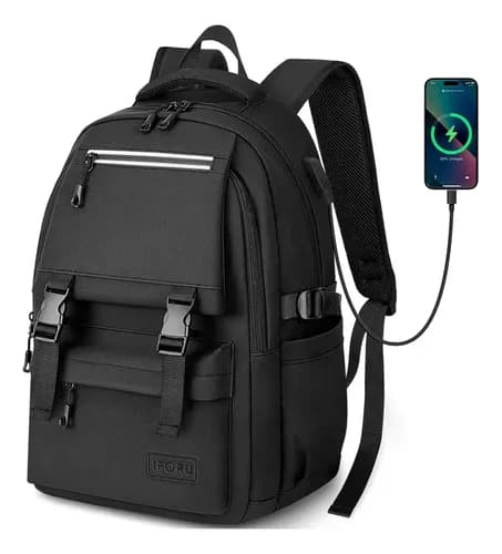 Mochila Escolar Viaje Laptop 15.6 Inch Iforu Backpack-32n Color Negro Liso
