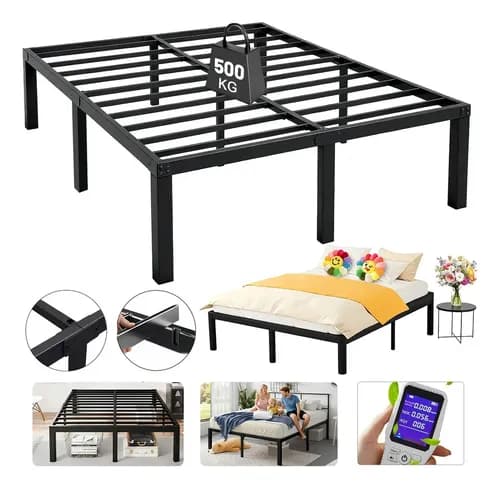 Furrific Marco De Cama Tamaño Matrimonial Con Espacio Dealmacenamient Base Cama Matrimonial,espacio De Almacenamiento Debajo De La Cama, Marco Resistente (matrimonial) 190cm * 136cm * 36cm Negro