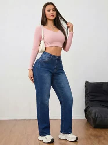 Pantalón De Corte Recto Con Cintura