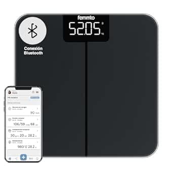 FEMMTO Báscula Digital de Baño Isora con Bluetooth Moderna Minimalista 180 Kg Peso Corporal Pantalla LED Negro
