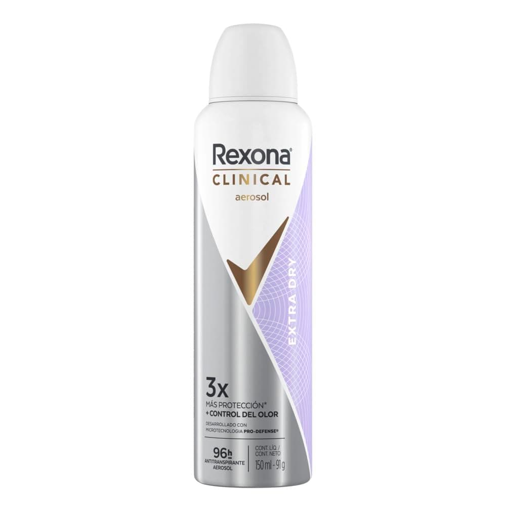 Rexona Clinical Extra Dry Desodorante Antitranspirante para Mujer en Aerosol 3 Veces Más Protección