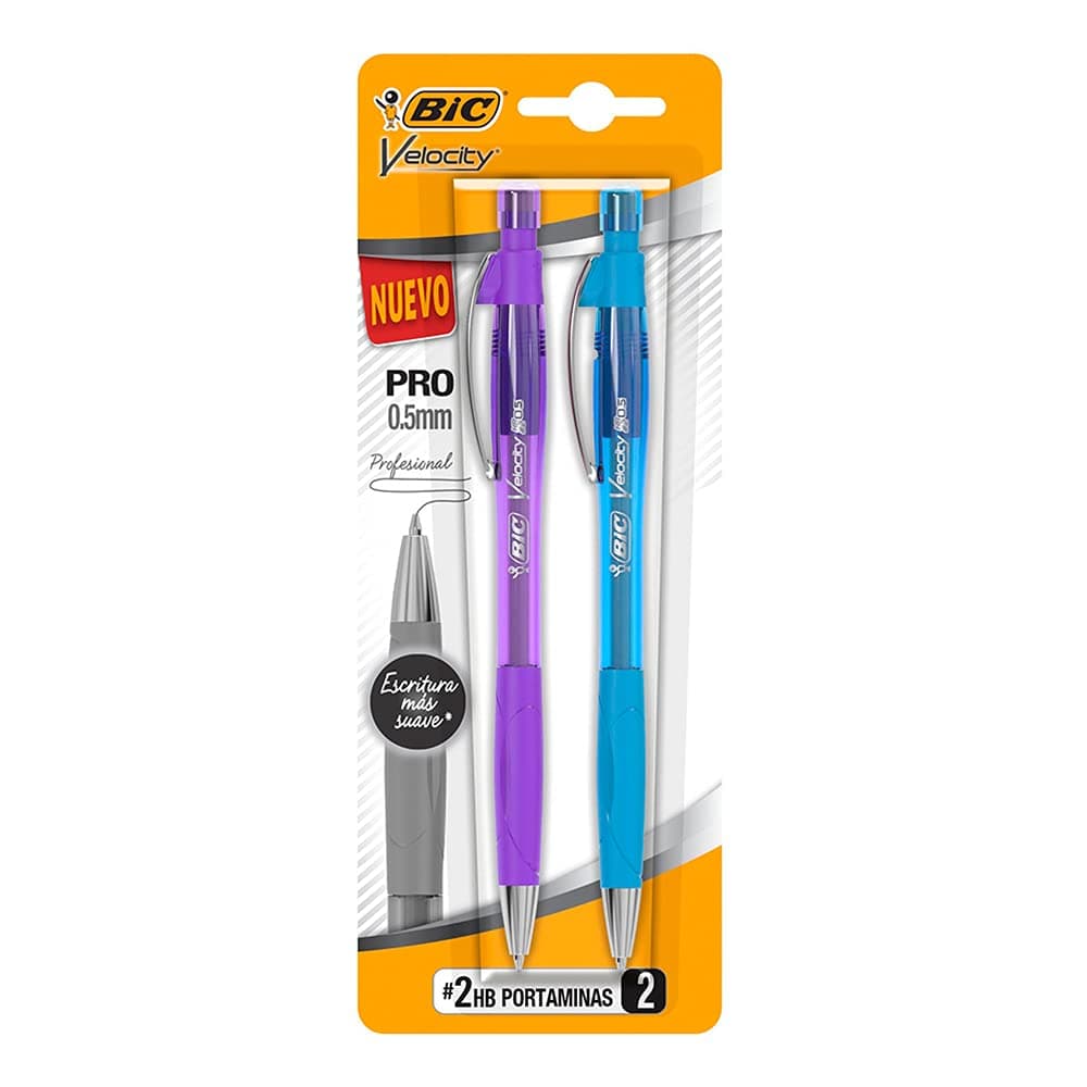 BIC Portaminas Velocity Pro Mina de 0.5 mm Mecanismo Retráctil Escritura de Precisión Grip para