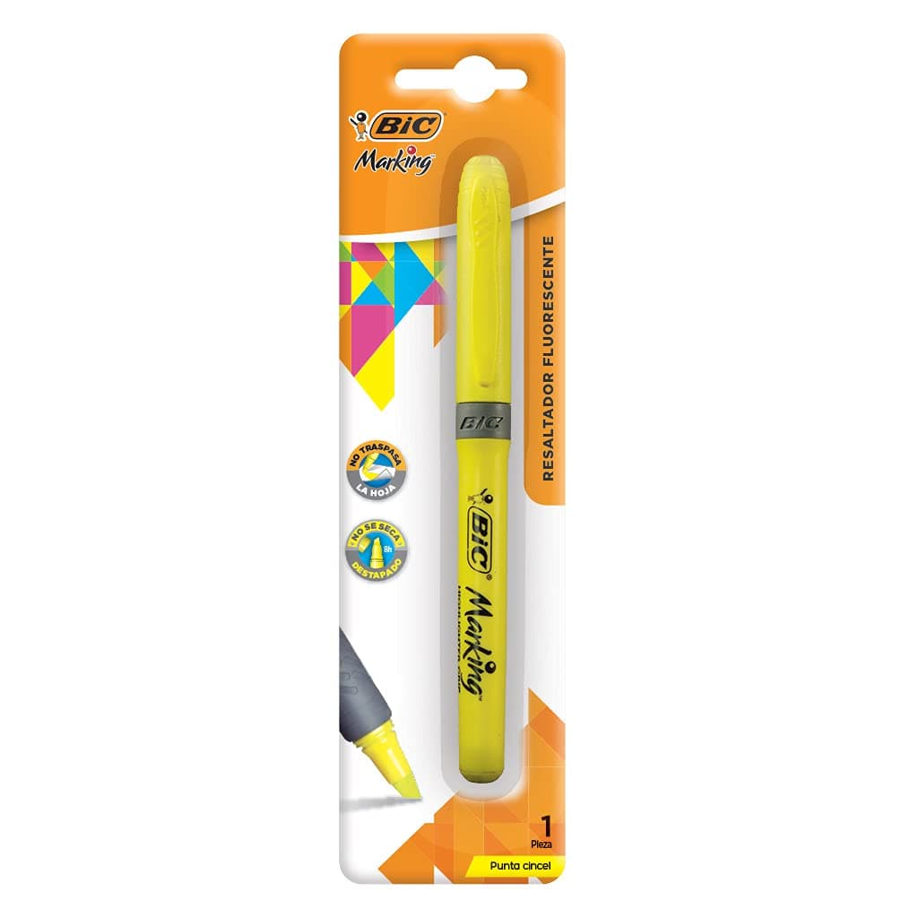 BIC, Marcatextos con Grip, Subraya Todo, Punta Cincel, Marking, Color Amarillo, 1 pieza