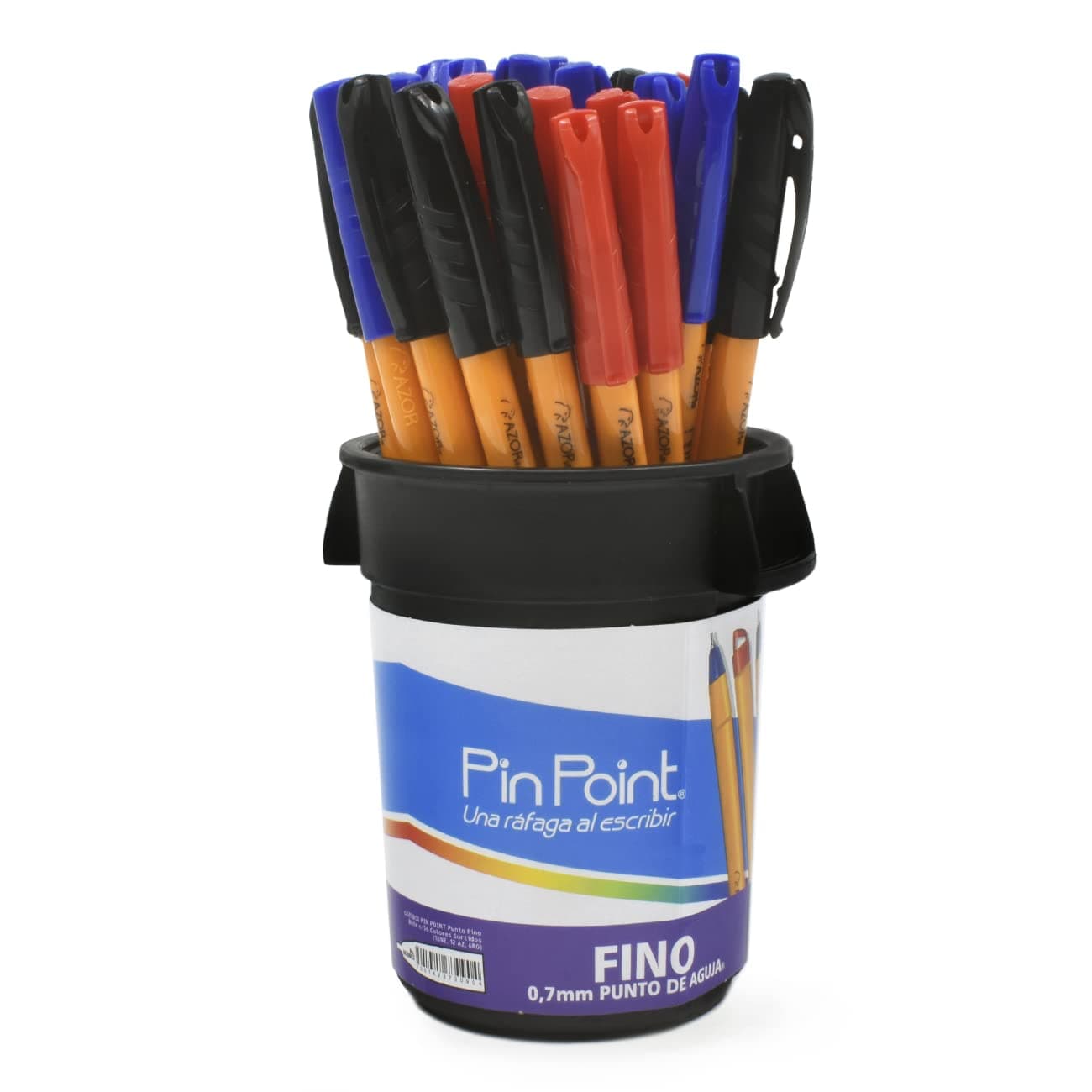 Azor Bolígrafo Punto Fino .7mm 36 Piezas PinPoint Colores Negro(18pz), Azul(12pz) y Rojo(6pz)