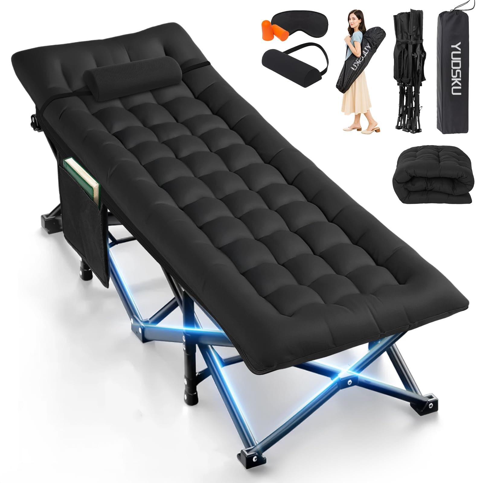 YUDSKU Catres Plegables para Dormir Adultos 188cm x 71cm x 49cm Negro