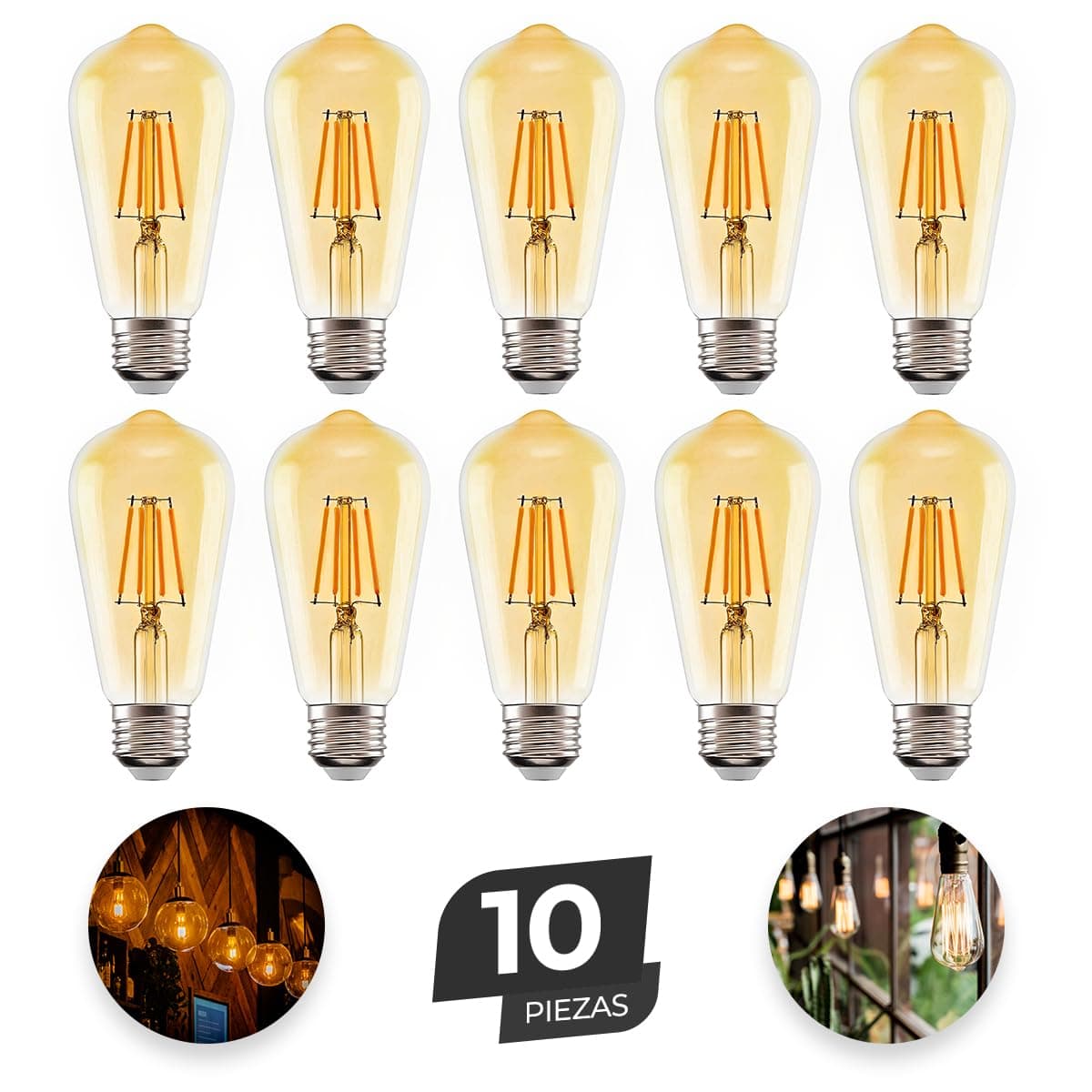 Raganet, 10 Focos Led Ahorradores de Energia de Luz Calida, Focos Vintage en Forma de Bulba, Leds