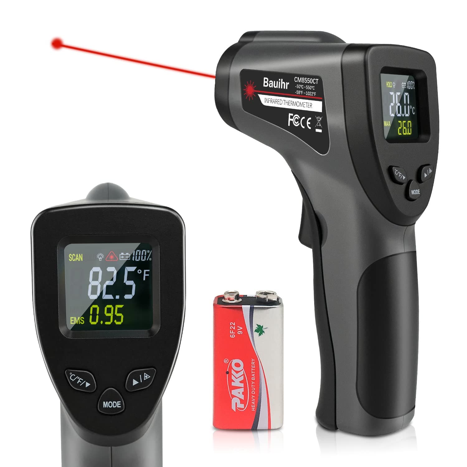 Bauihr Termometro Infrarojo, -58 ℉ ~ 1022 ℉ (-50 ℃ ～ 550 ℃)