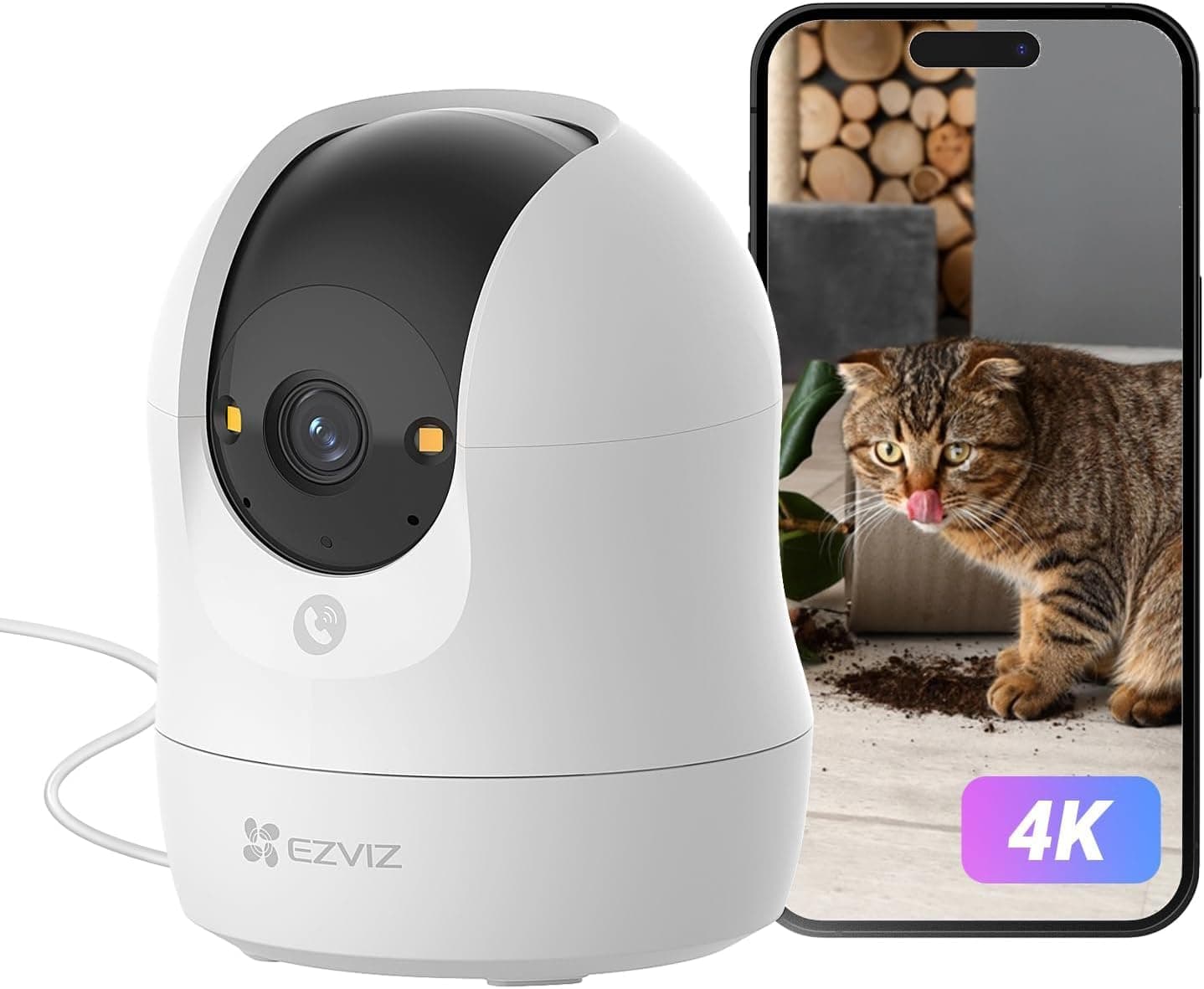 EZVIZ C6N, Cámara Vigilancia WiFi 360°, 4K, 8MP, Interior, Deteccion de Personas/Mascotas/Ruido