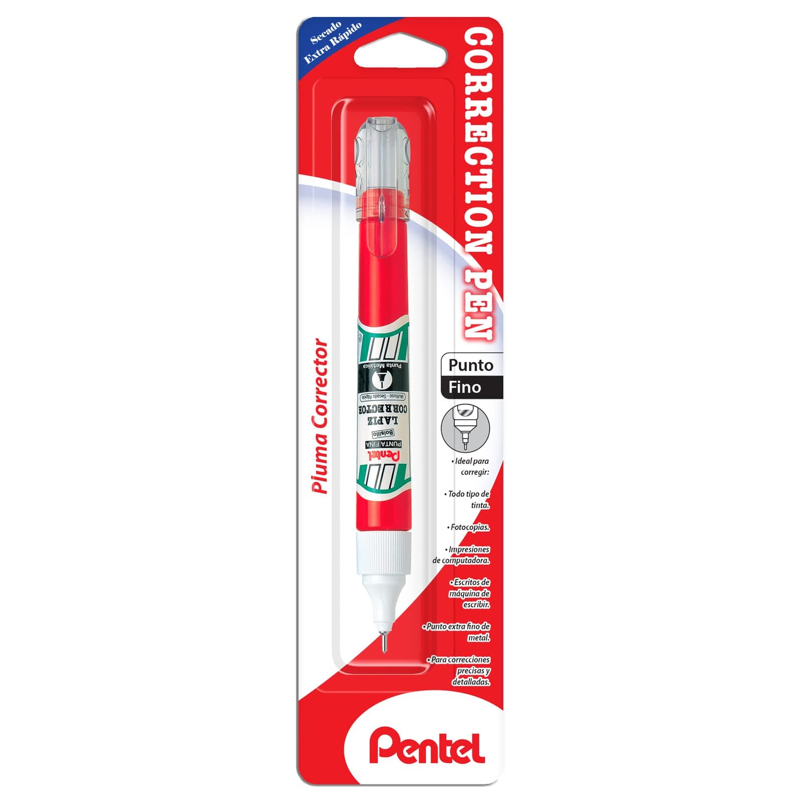 Pluma Corrector Liquido Pentel Blíster Pack con 01 Pieza-ZL63-W