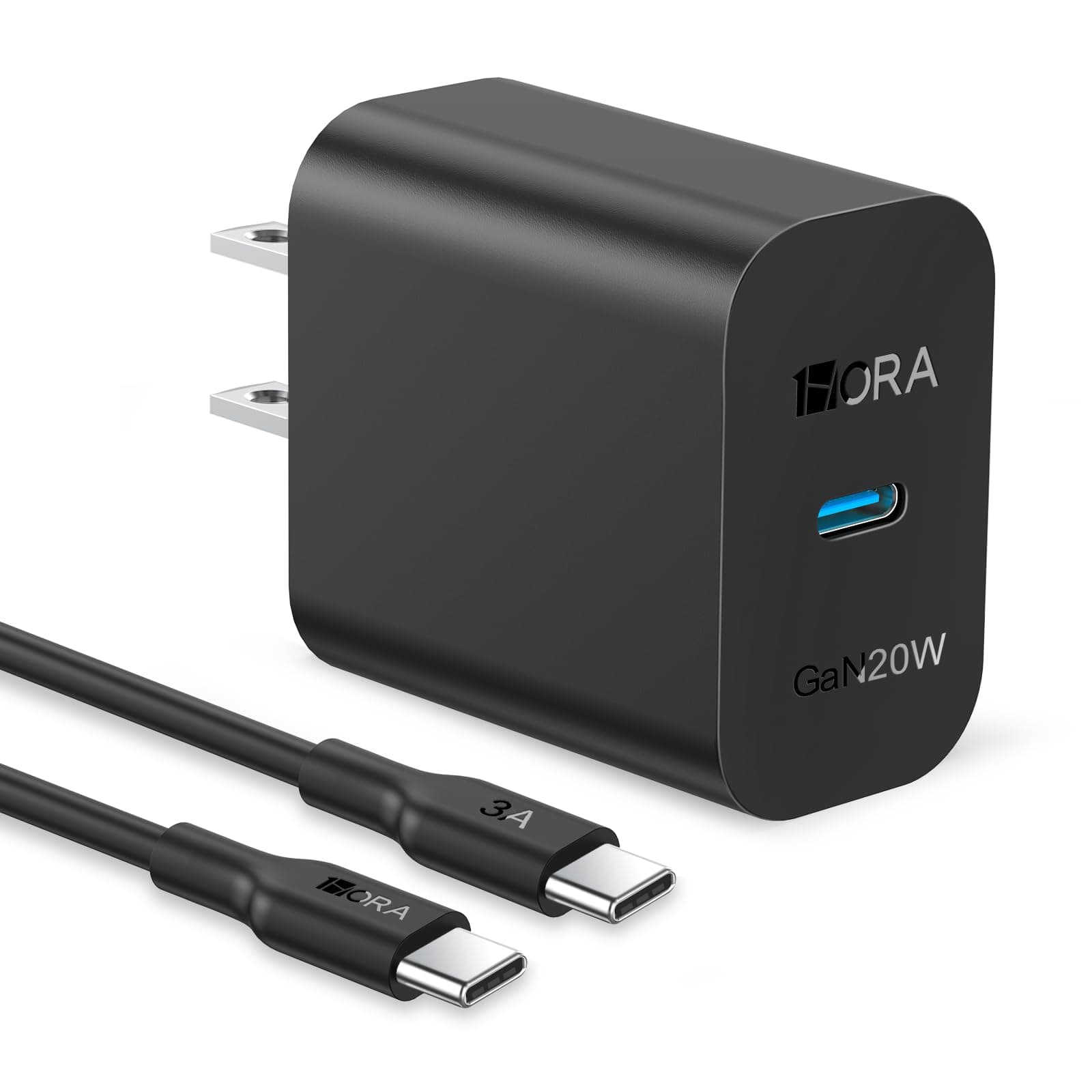 1 Hora PD 20W GAN Cargador Tipo C Carga Rápida con 1M 3A Cable USB C a C