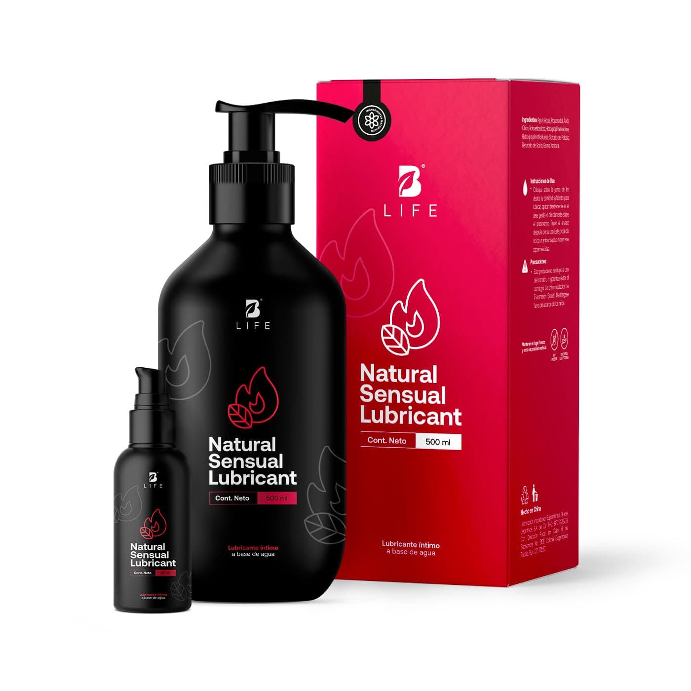B Life Lubricante Íntimo Base Agua 500 ml + 60ml de Regalo