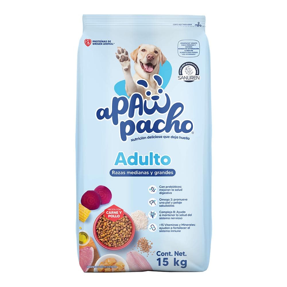 Apawpacho Alimento para Perros Adultos Razas Medianas y Grandes, 15 Kg