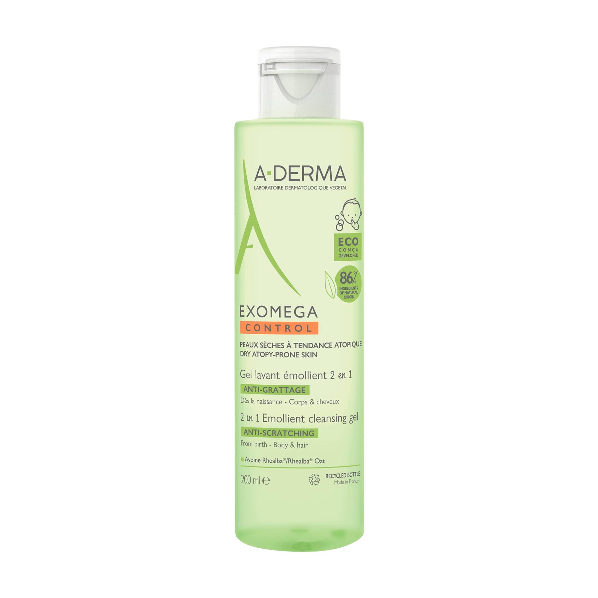 A-DERMA Exomega Control Gel Limpiador de Bebe Piel Atopica Muy Seca, 200 ml