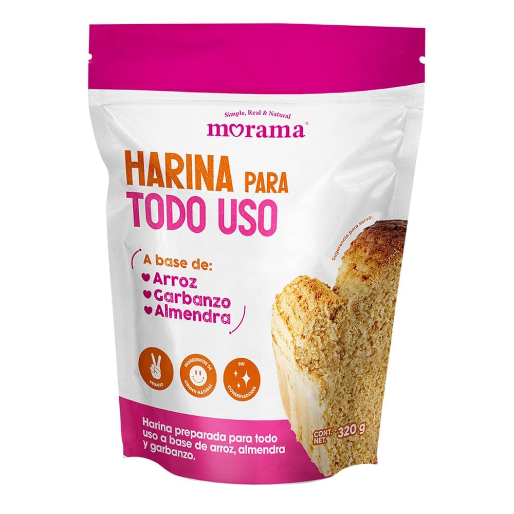 Morama, Harina para Todo Uso, mezcla sin gluten hecha a base de arroz, almendra y garbanzo, ideal