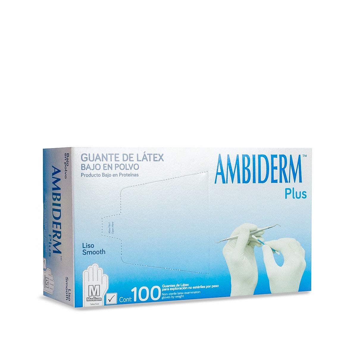 AMBIDERM - Guante Ambiderm Plus Liso Blanco Mediano Caja con 100 Piezas