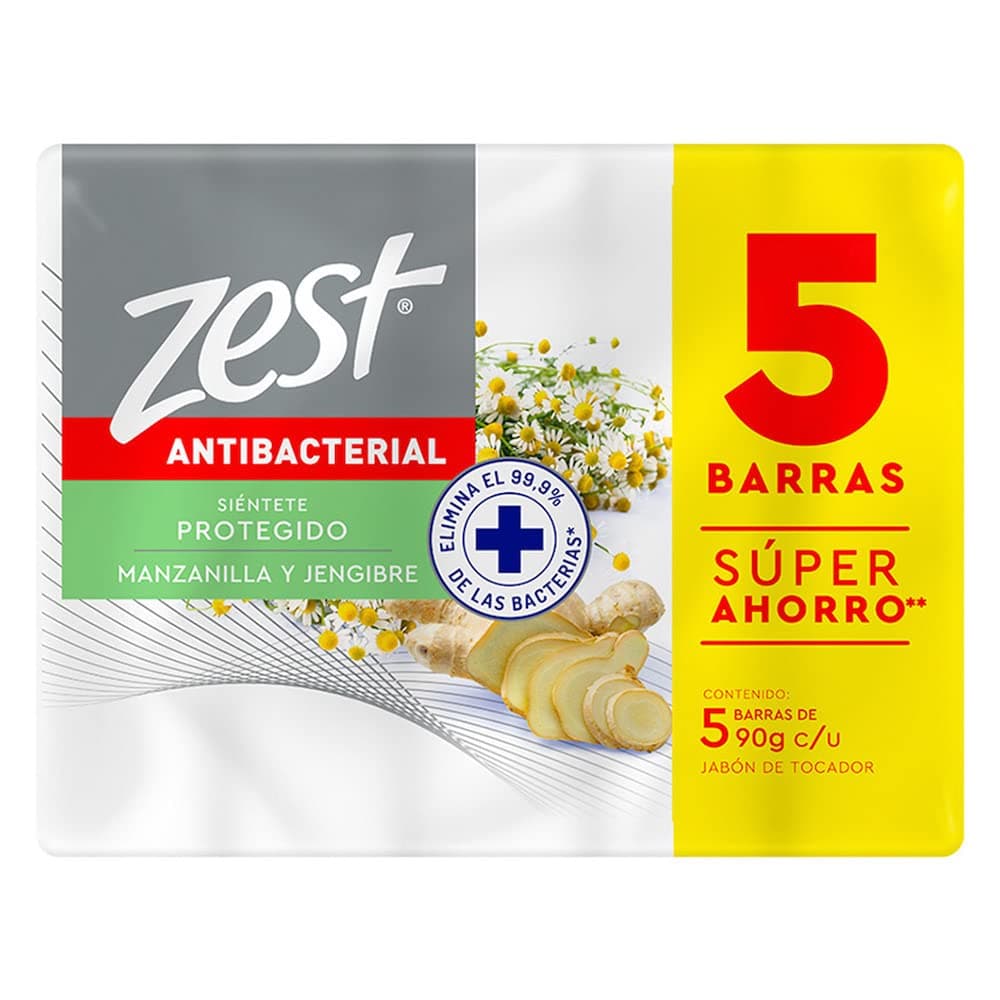 Zest Zest Jabon en Barra - Manzanilla y Jengibre Paquete 5 Barras de 90Gr C/U
