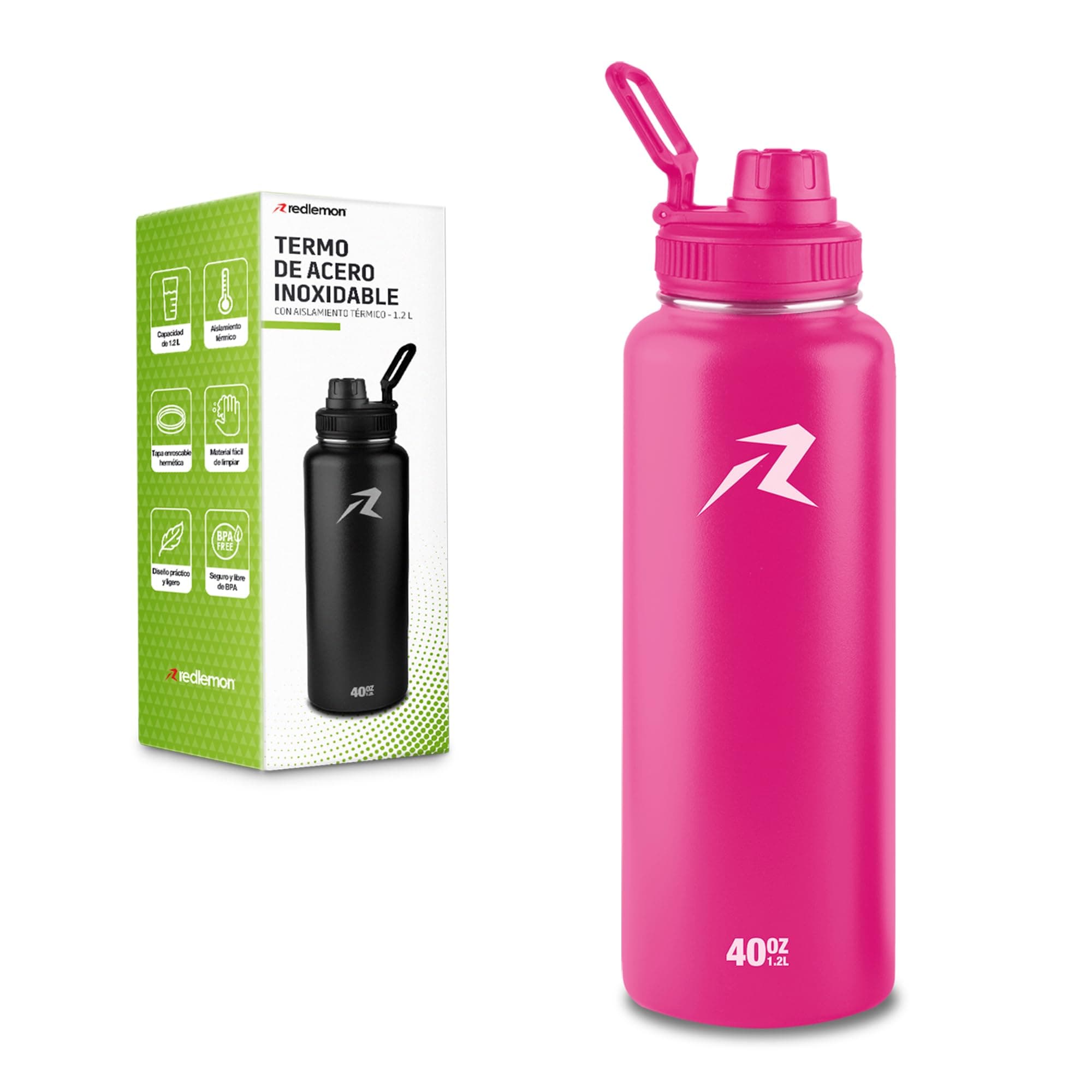 Redlemon Termo para Agua Acero Inoxidable 40 Oz Doble Pared Tapa Hermética