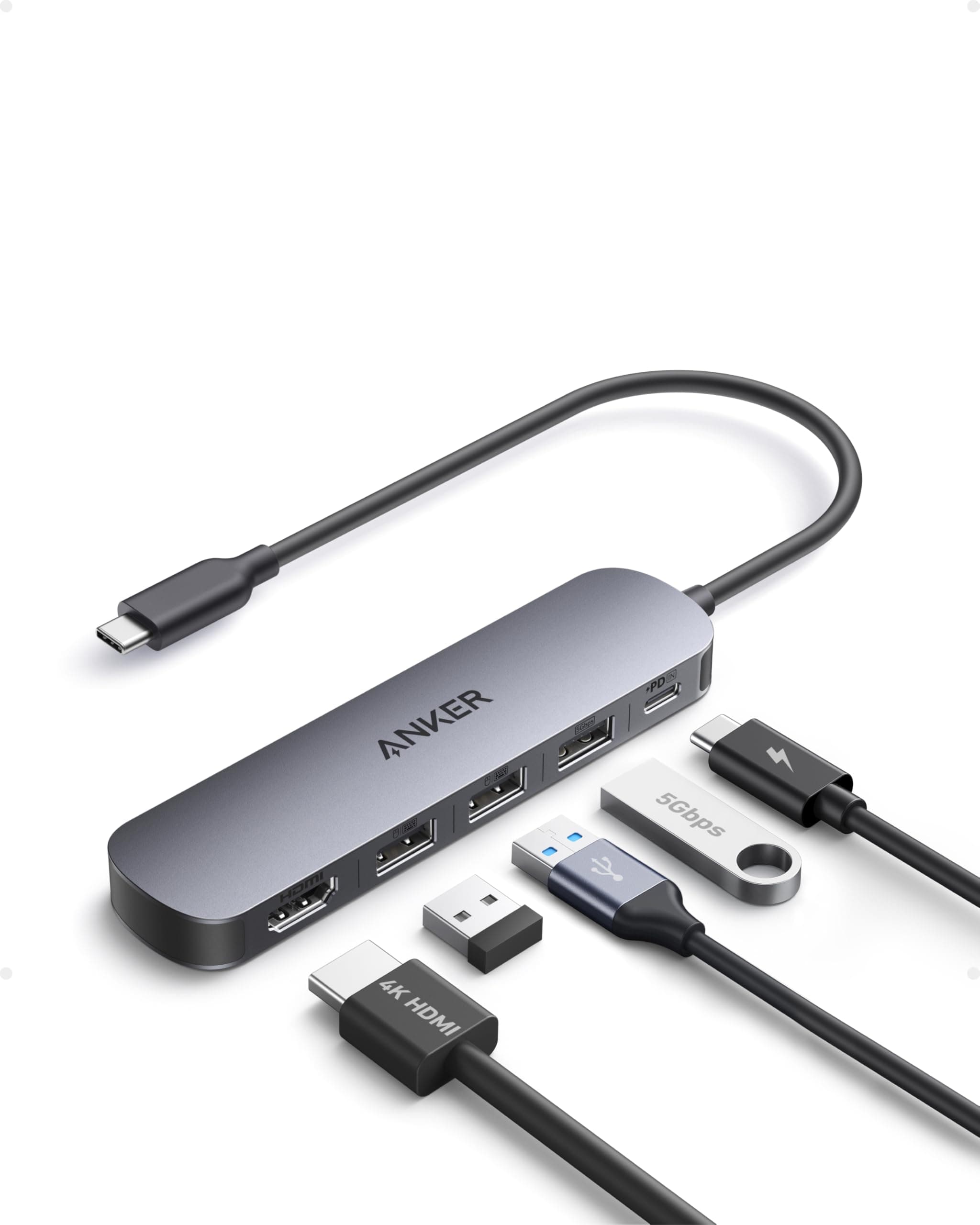 Anker Hub USB C 5 en 1 para Laptop, Adaptador Multipuerto HDMI 4K