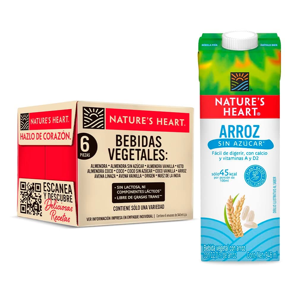 Nature's Heart Leche de Arroz sin azúcar Caja con 6 Leches de 946 ml c/u