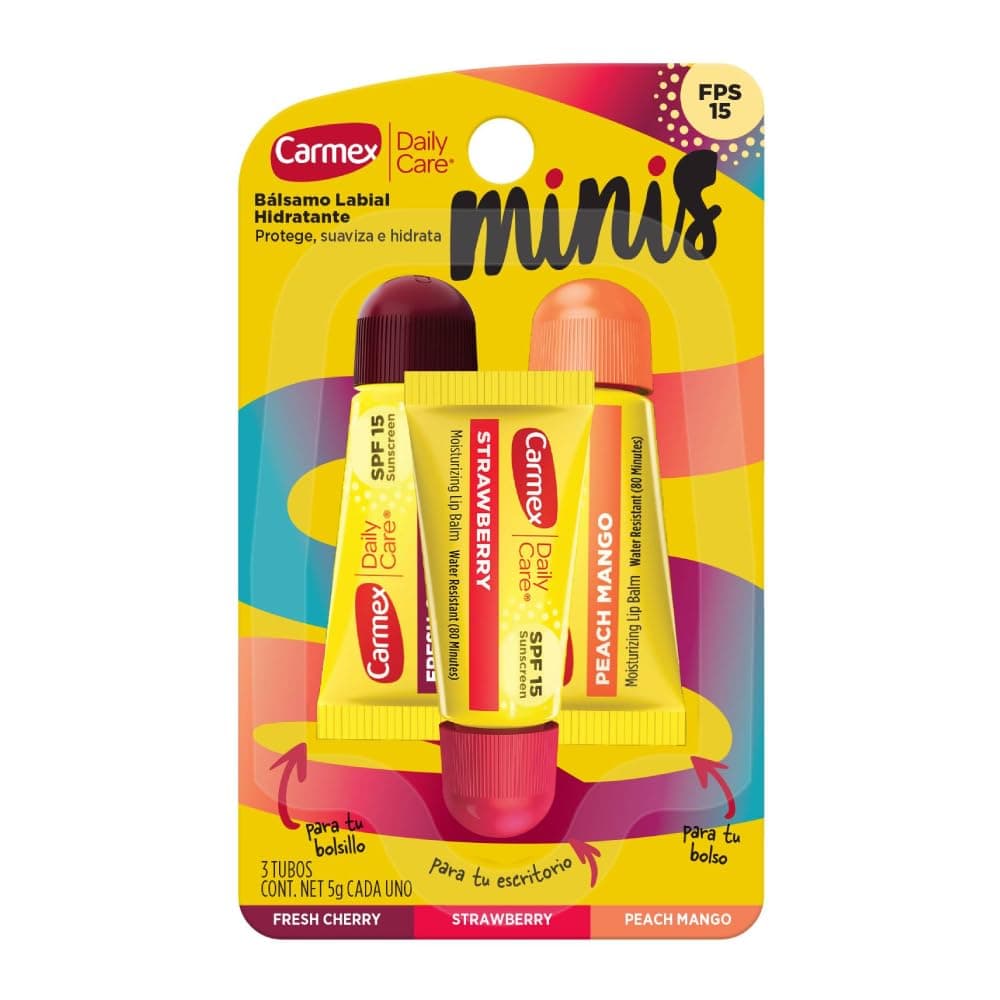 Bálsamo Labial Carmex Minis 3 Tubos Fresa