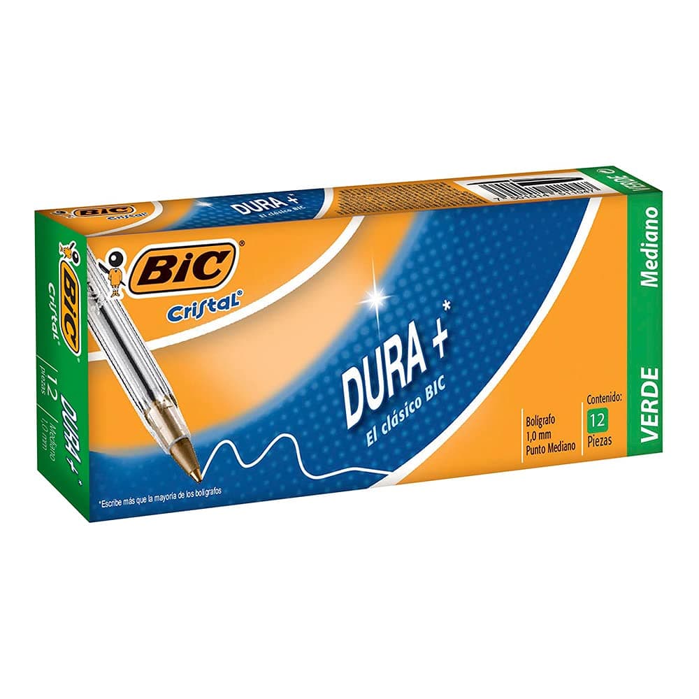 BIC Bolígrafo Cristal Punto Mediano 1.0 mm Cuerpo Hexagonal Tapa Ventilada para Evitar Asfixia 12