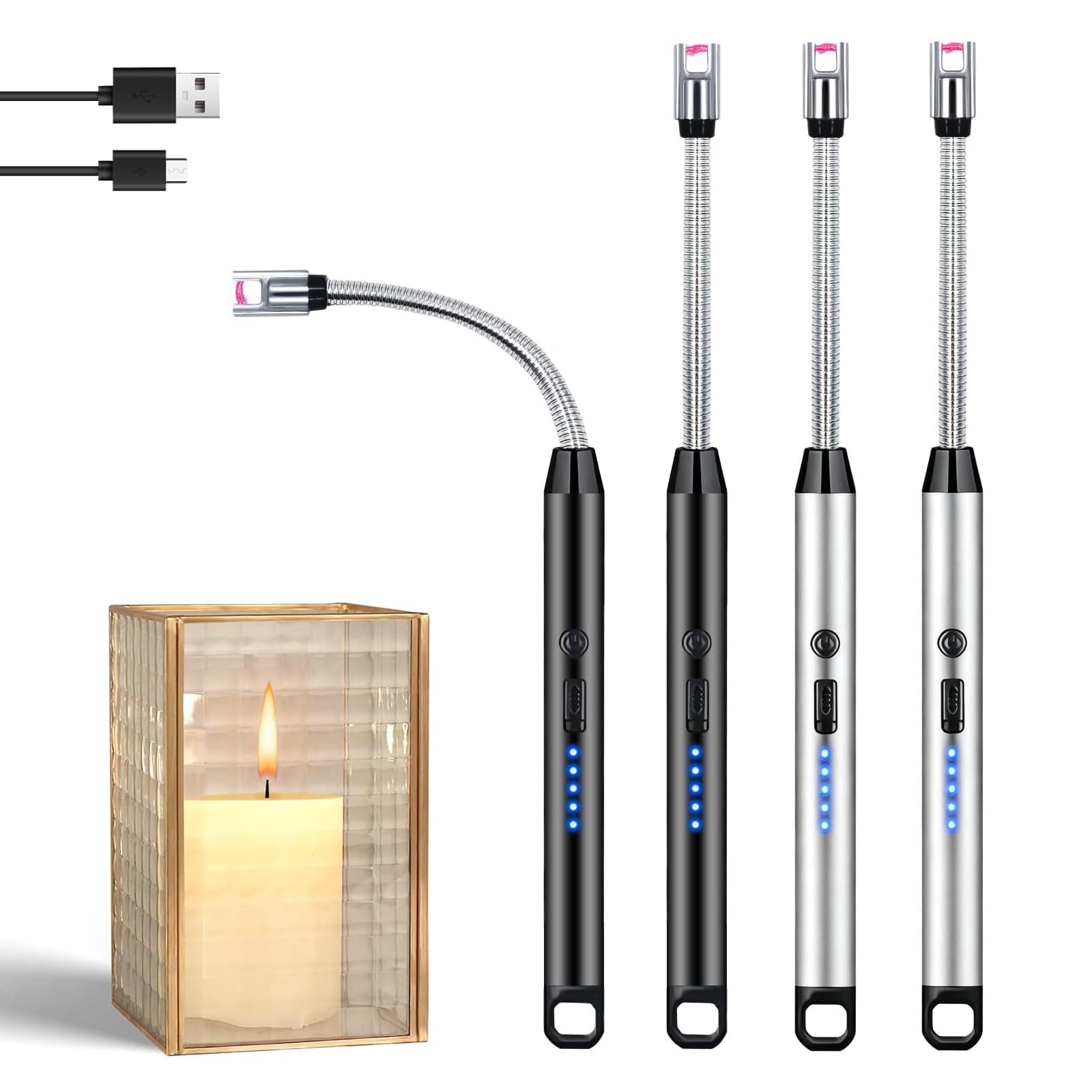 4 Piezas Encendedor Electrónico Recargable de Plasma para Velas y Cocina