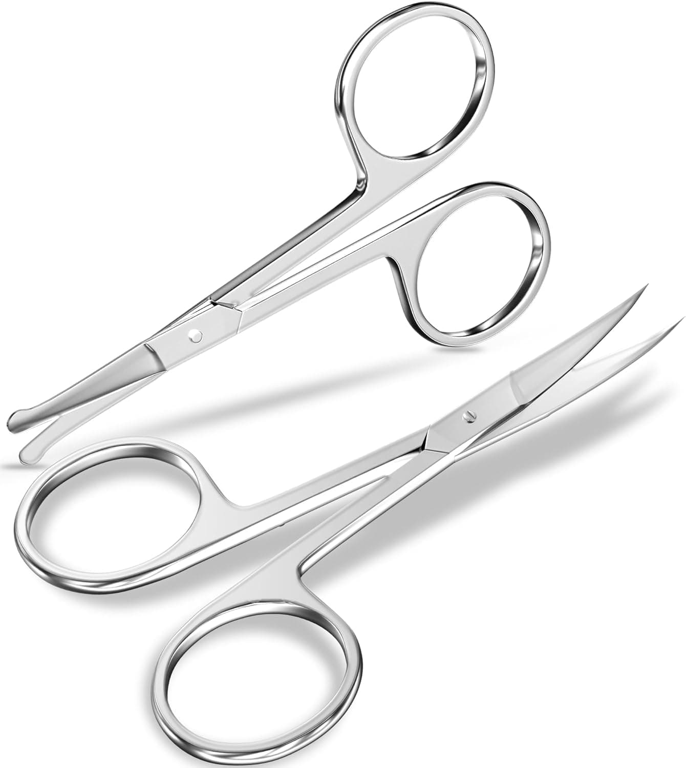 Triko Tijeras para Nariz, Cejas y Barba de Acero Inoxidable, Tijeras de Punta Redonda y Curva
