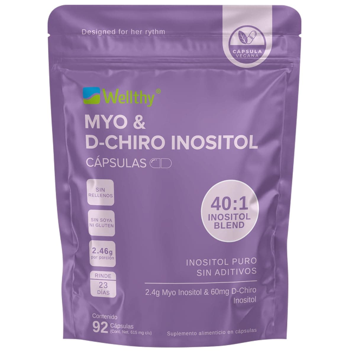 Wellthy Myo & D-Chiro Inositol 92 Cápsulas. Mezcla Óptima 40:1
