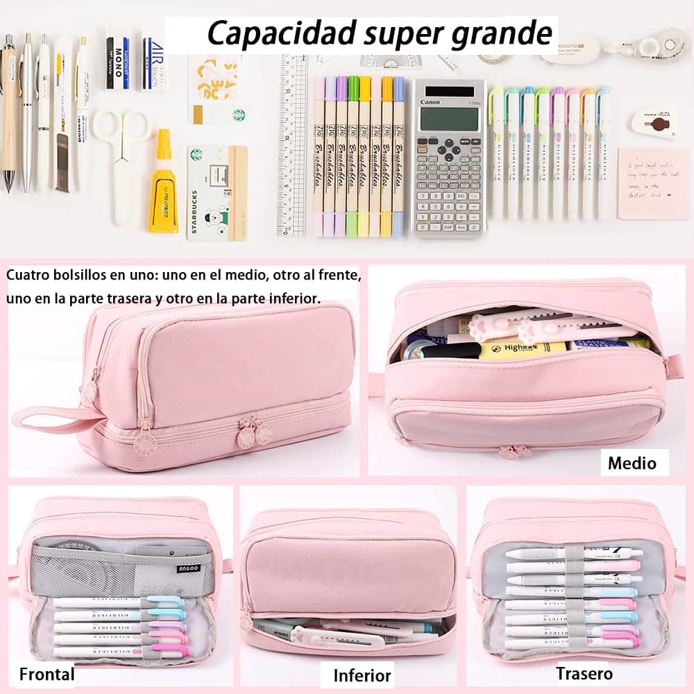 AZULDIMEN Estuche para lápices de gran capacidad con 4 compartimentos