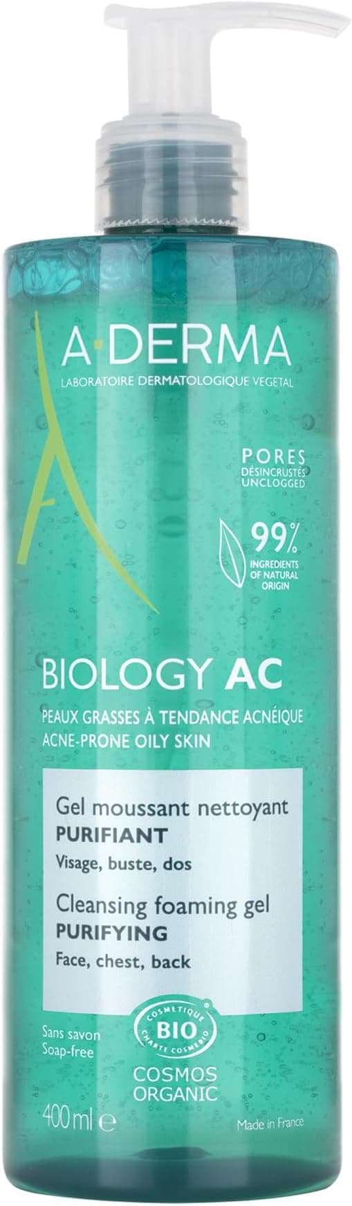 ADERMA, Biology AC Gel Limpiador Purificante, Para Piel Mixta a Grasa con Tendencia Acnéica, 400 ml