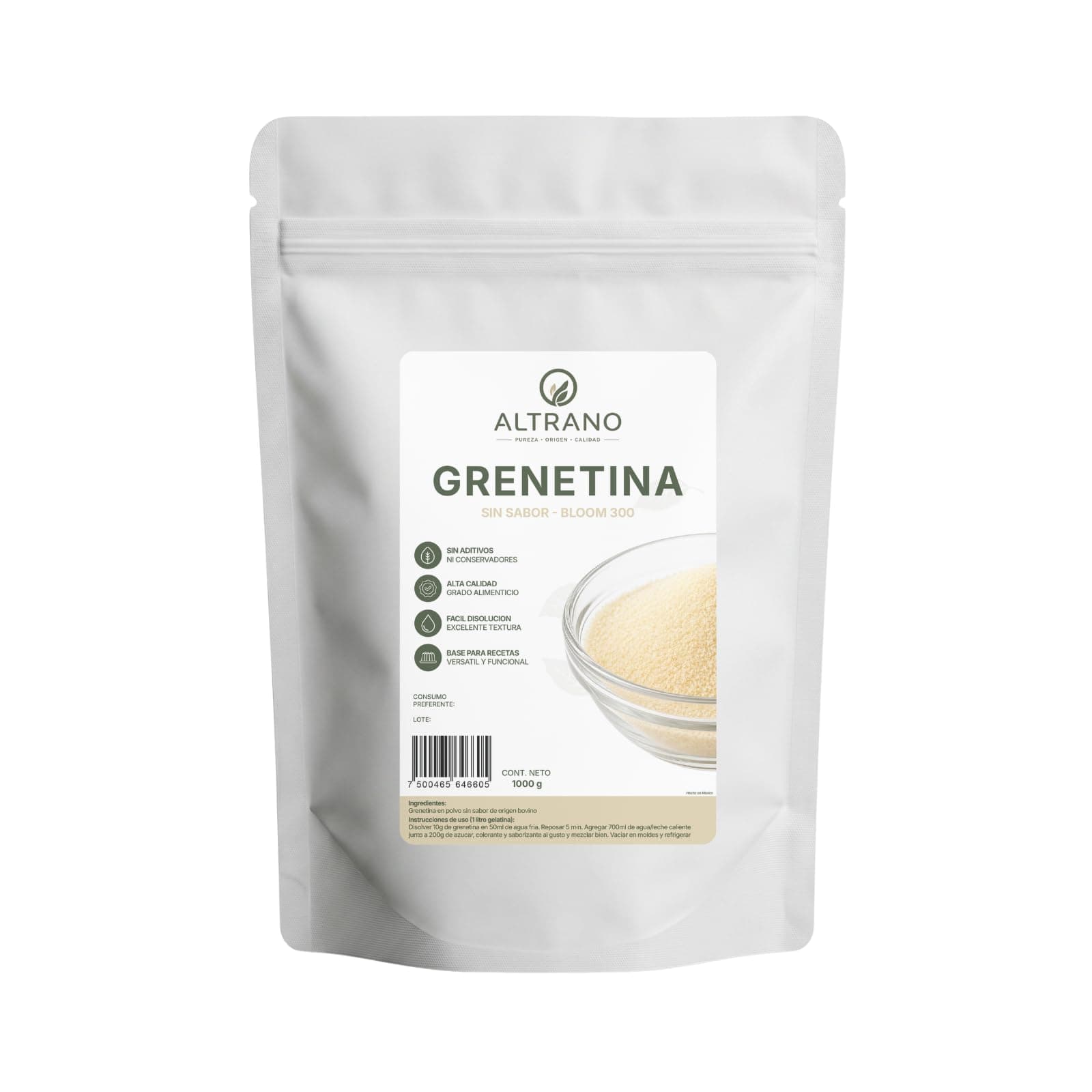 Altrano Grenetina en Polvo sin Sabor