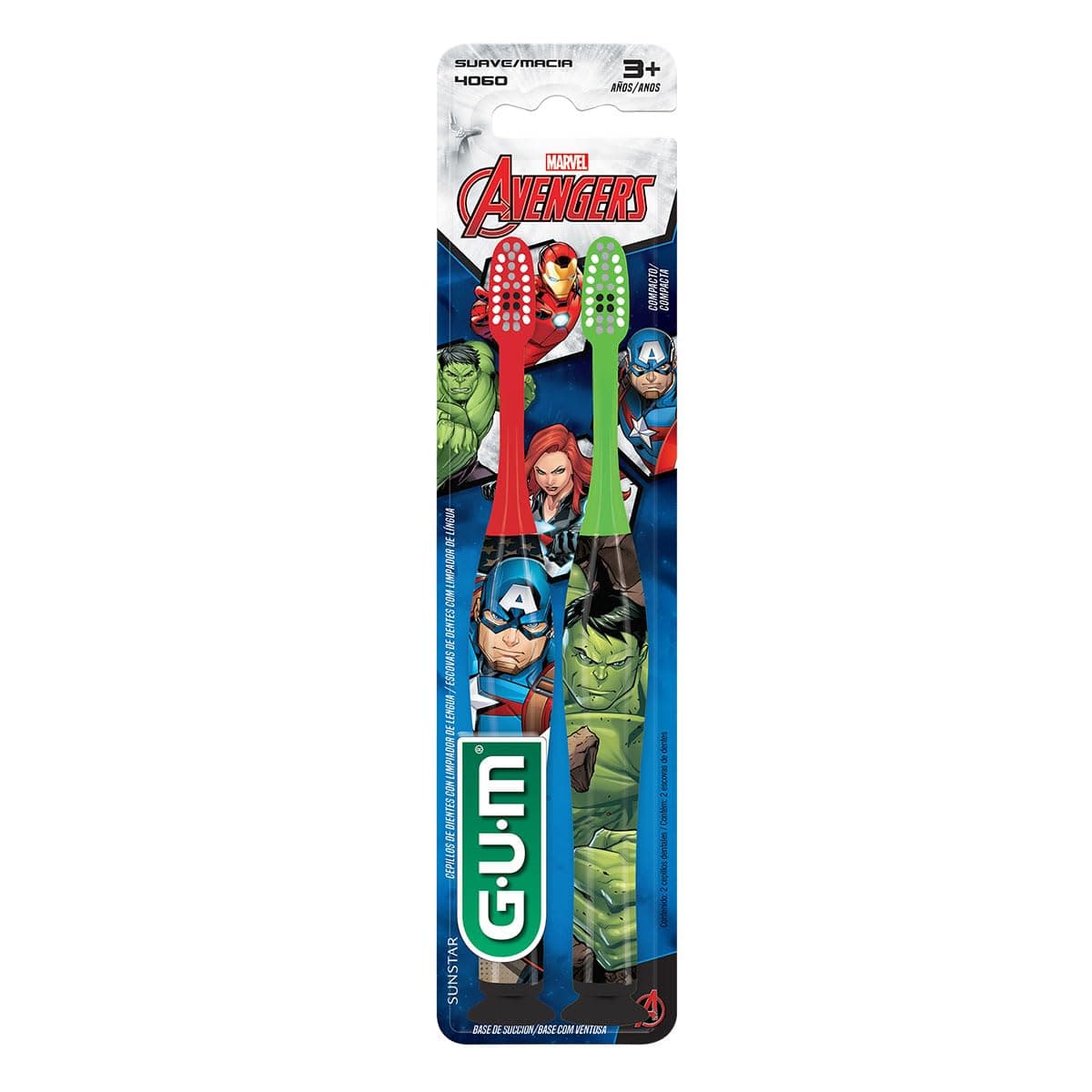 GUM® Cepillos Dentales Infantiles Avengers – Paquete con 2 Cepillos para Niños +3 Años