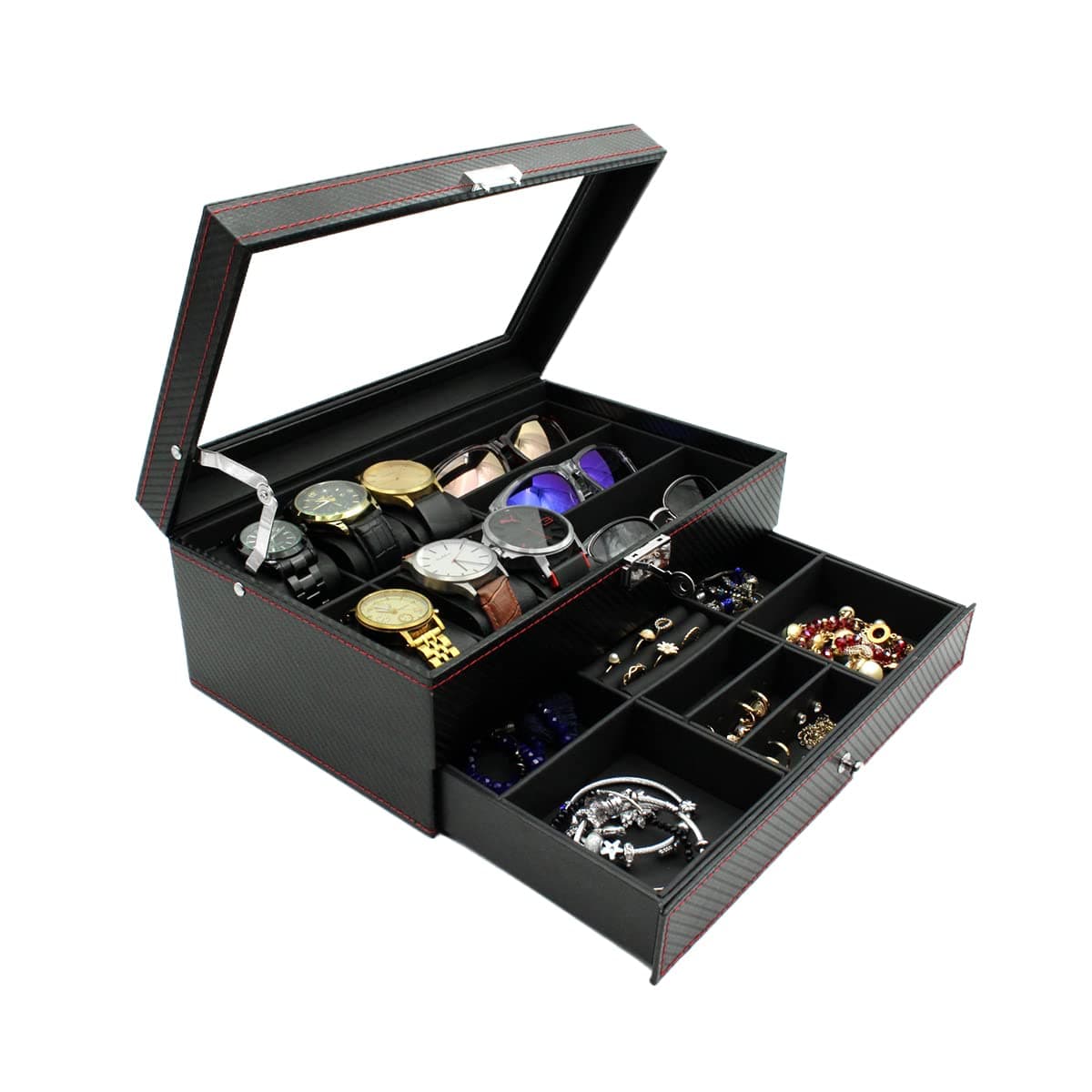 Raganet, Estuche Organizador y Exhibidor De Joyas, Relojes, Alhajas y Lentes, de Cuero PU
