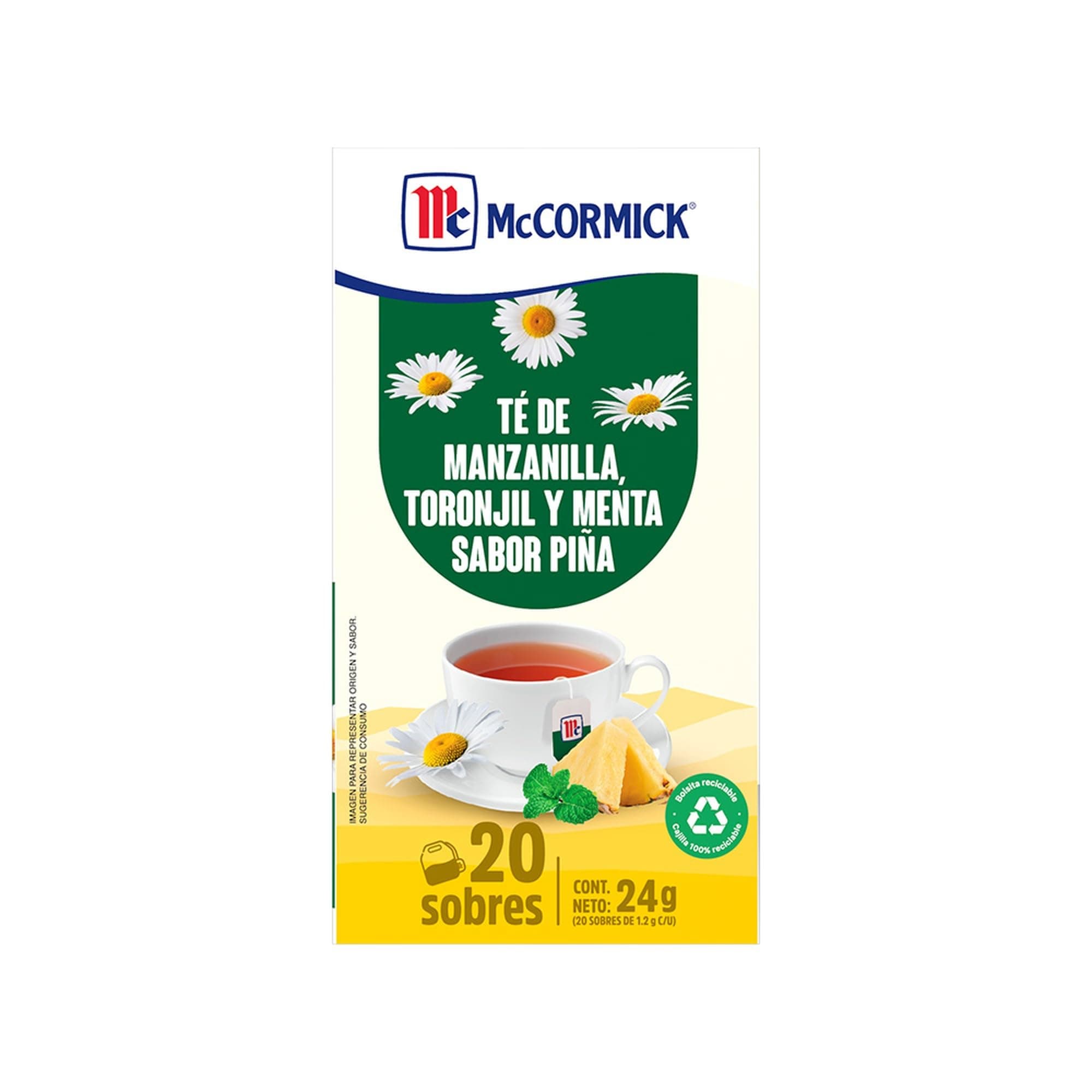 McCormick Té Manzanilla Toronjil y Menta Sabor Piña 20 sobres