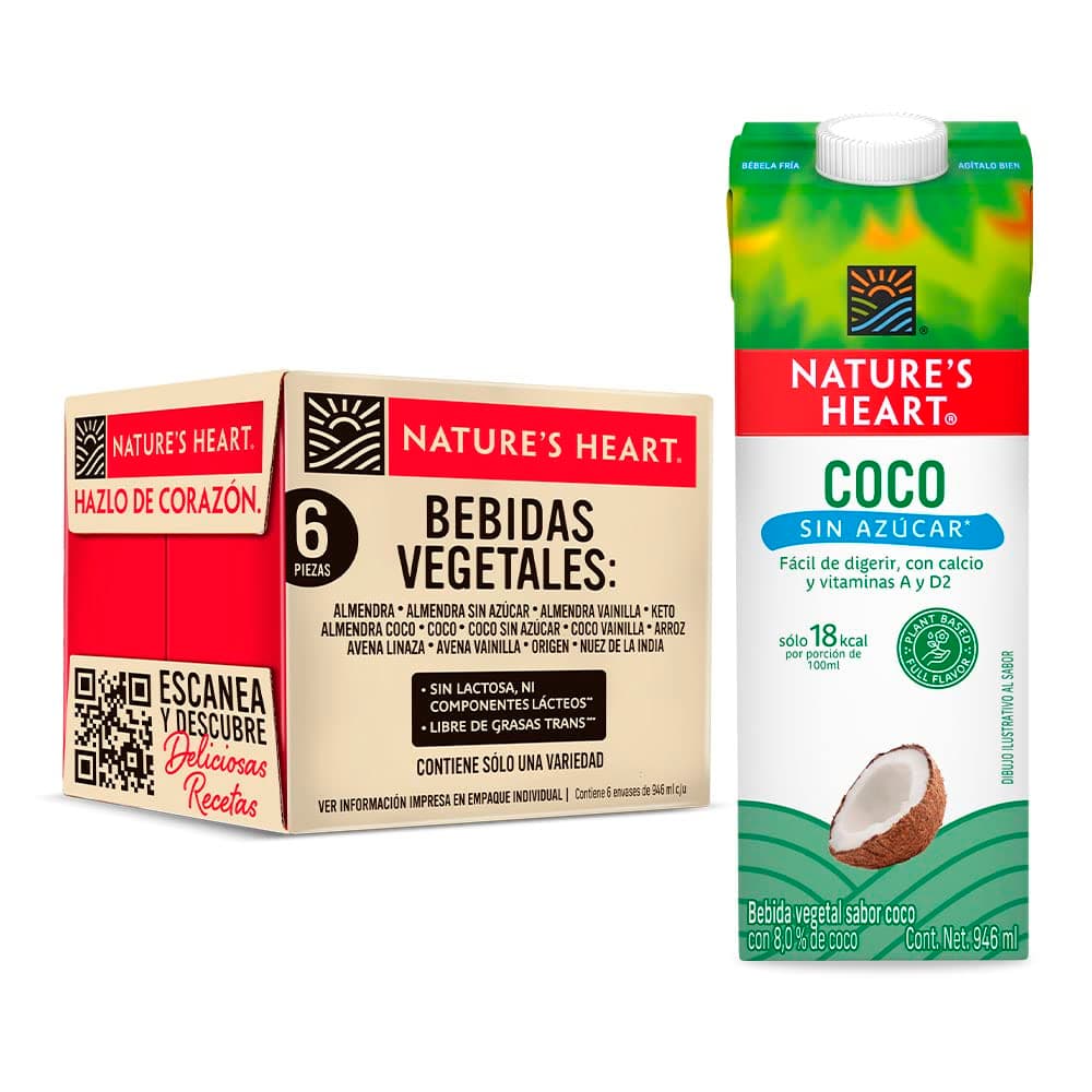 Nature's Heart Bebida vegetal de Coco sin azúcar 6 pack 946ml c/u