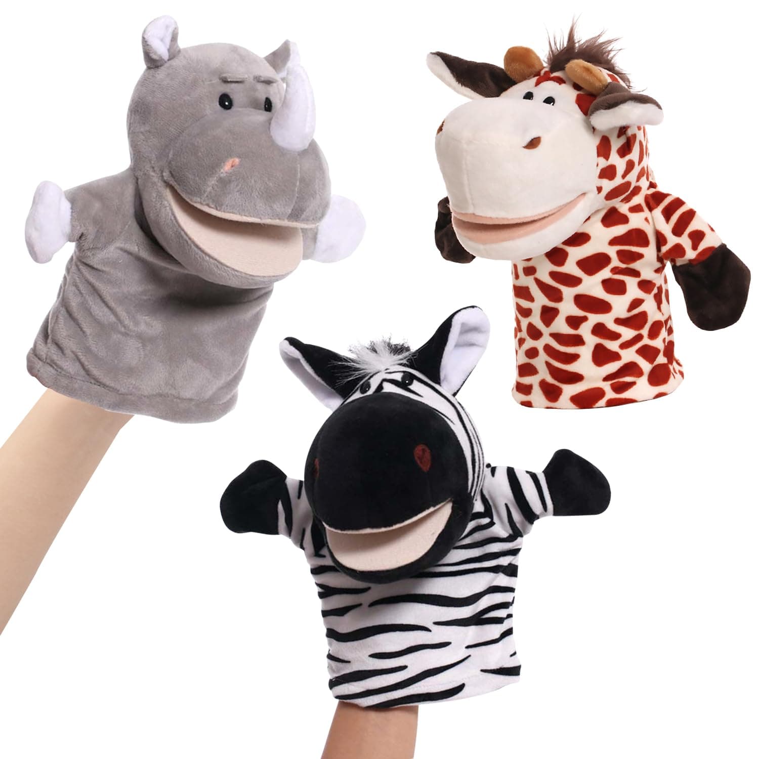 3 PCS Títeres de Mano para Niños, Marionetas de Mano de Animales de Peluches de Alta Calidad para