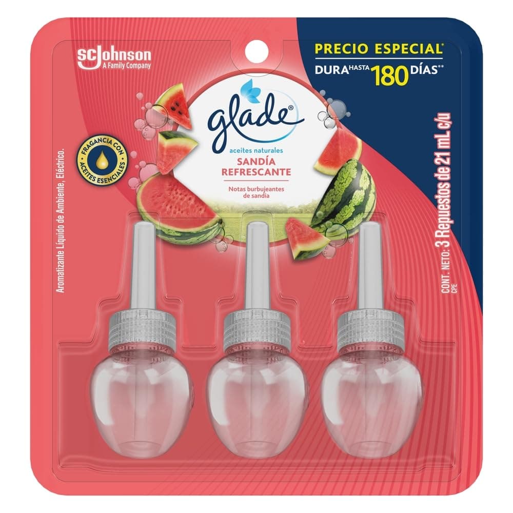 Glade Aromatizante para Hogar Eléctrico Sandía Refrescante 3 Repuestos 21ml