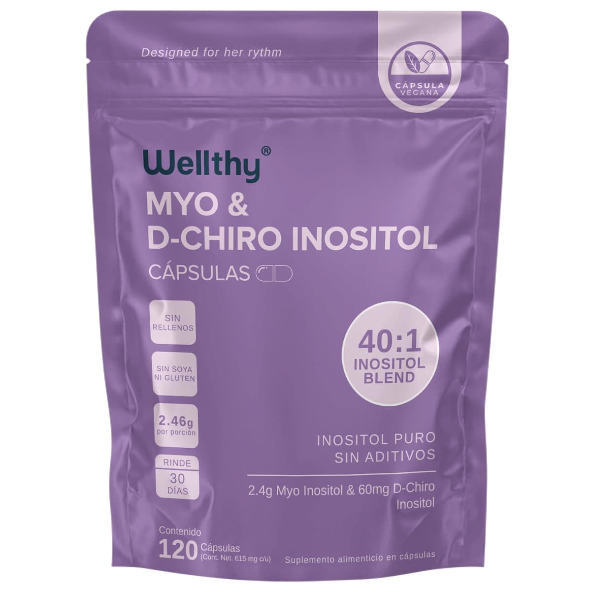 Wellthy Myo & D-Chiro Inositol 120 Cápsulas. Mezcla Óptima 40:1