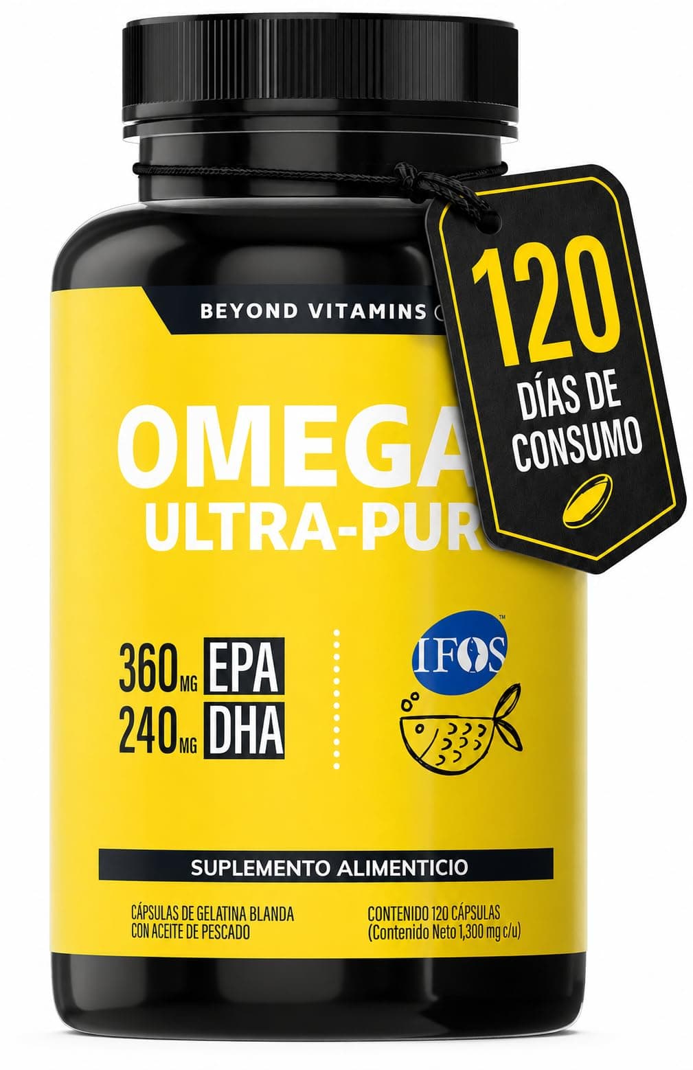 Omega 3 Premium 1000mg Certificado IFOS Beyond Vitamins® 120 caps