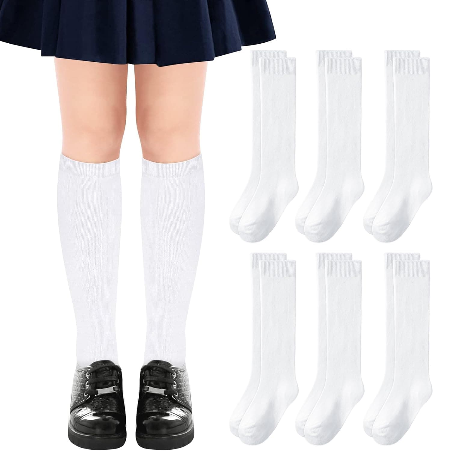 KUPETO 6 Pares Calcetas Escolares Blancas Niña de 6 a 16 Años