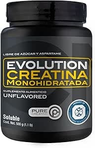 EVOLUTION, Creatina Monohidratada, 100 Porciones, 500g, Sin Sabor, Pure Creatine, Alta Pureza, Sin