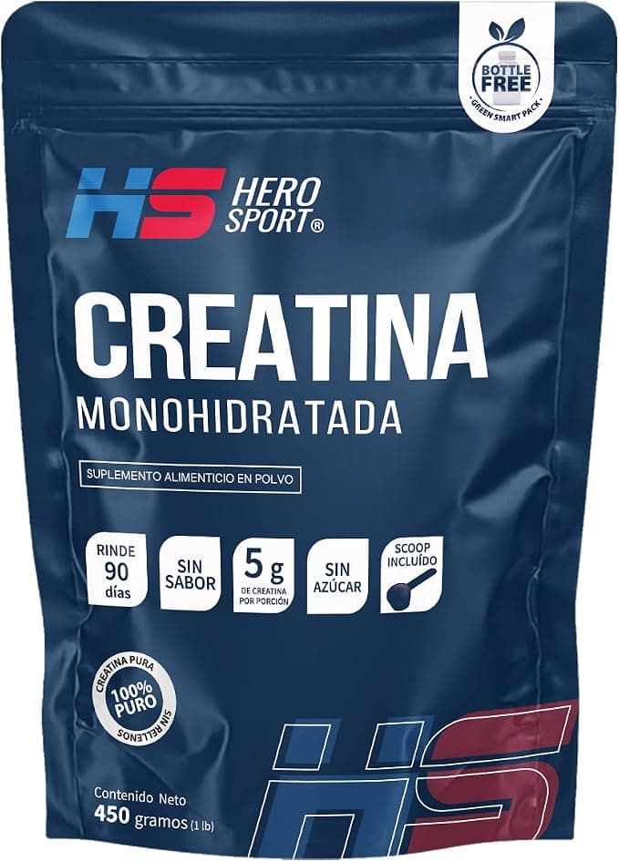 HS HERO SPORT Creatina Monohidratada de Alta Pureza 450g en Polvo. 5g de Creatina por Porción