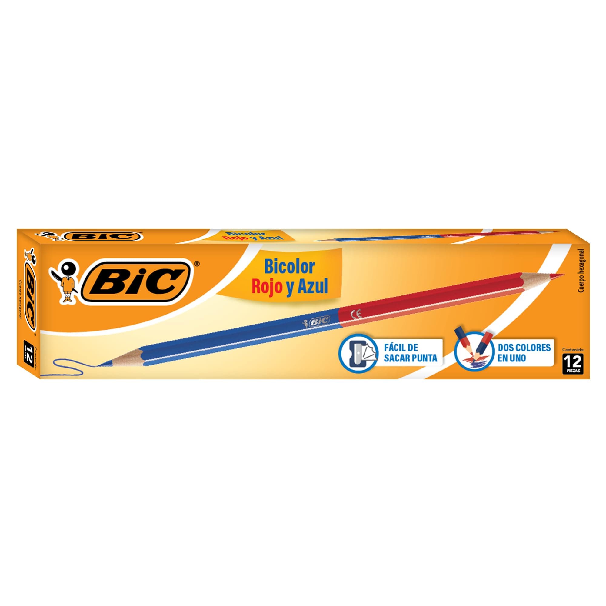 BIC, Lápices de Colores con Doble Punta Rojo y Azul, Bicolor, Hechos de madera, Cuerpo hexagonal