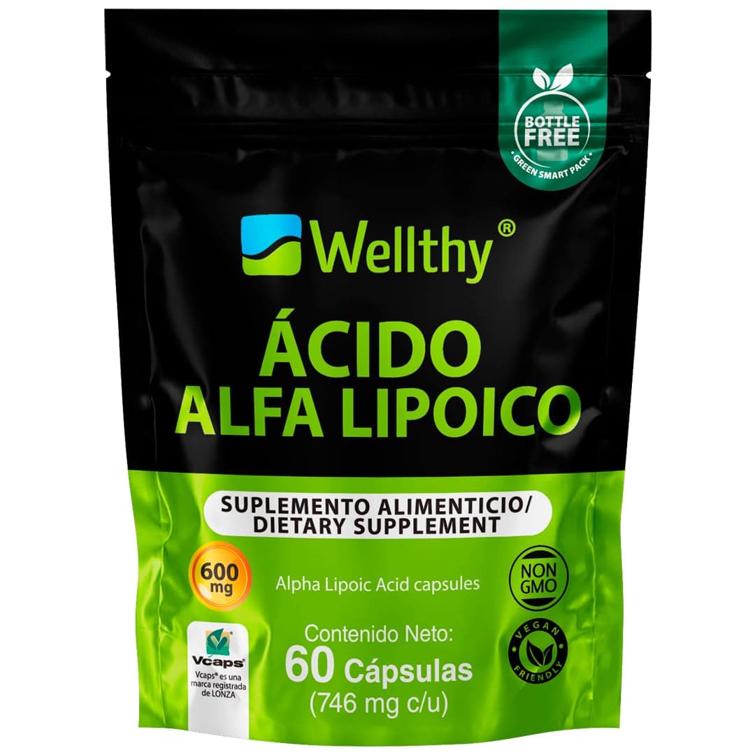 Wellthy Ácido Alfa Lipoico 600mg en SOLO UNA CÁPSULA. 60 Dosis Completas