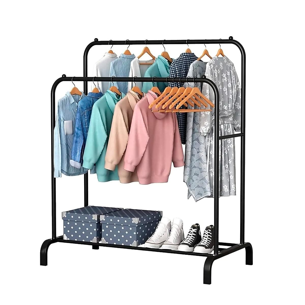 Raganet, Perchero para Ropa de Doble Poste, Closet Plegable de Acero Inoxidable, Organizador de