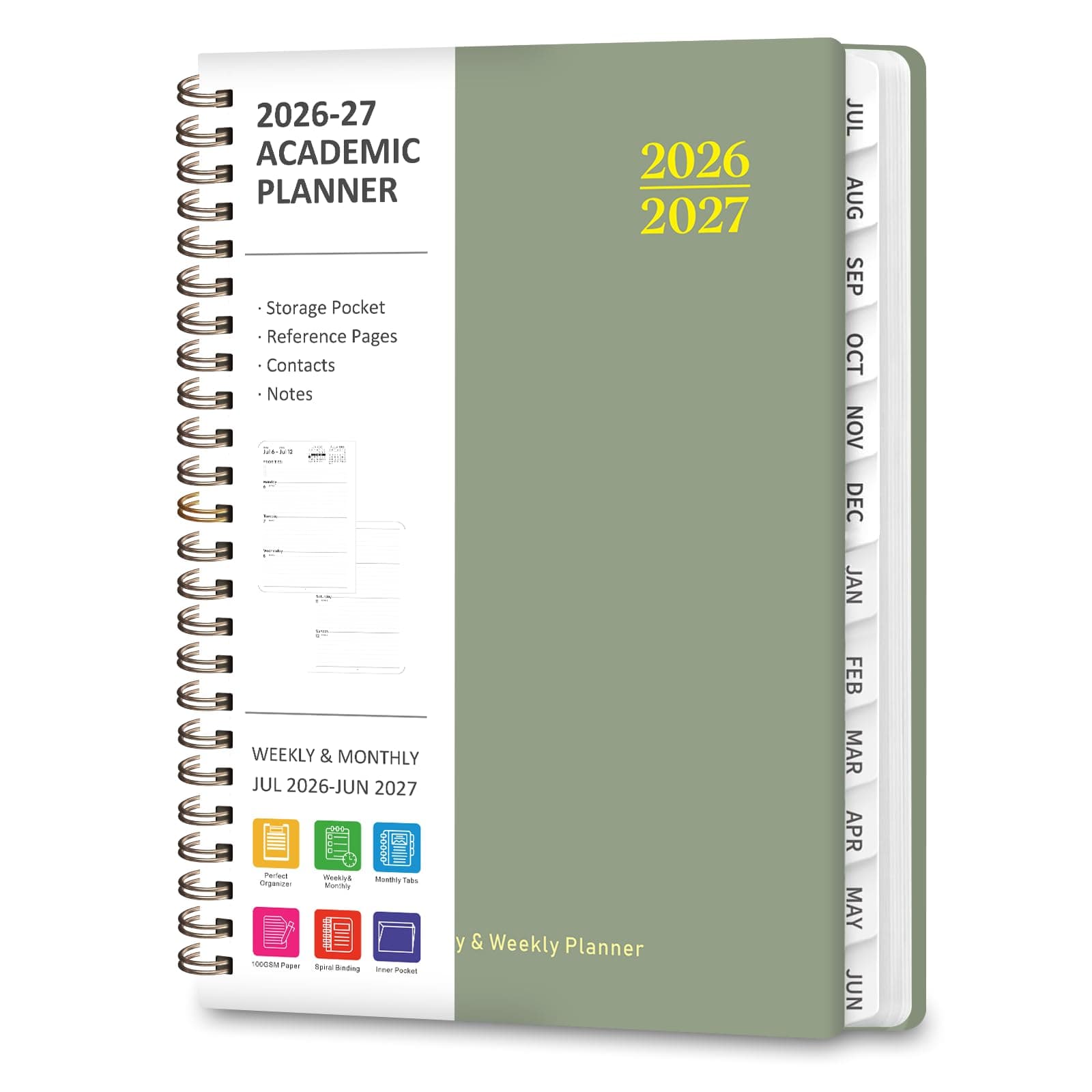 Agenda 2026-2027, agenda académica semanal y mensual, julio de 2026 a junio de 2027, agenda de