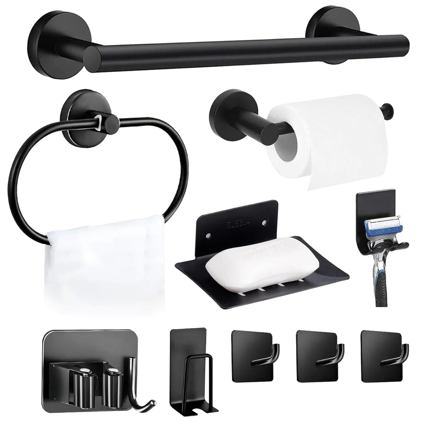 10 Piezas Accesorios de baño Negros