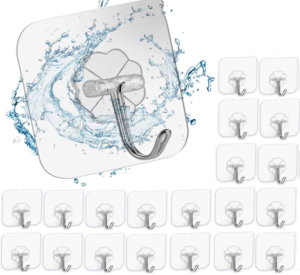 Salandens 20pcs Ganchos Para Pared,Ganchos Adhesivos Transparentes Para Pared